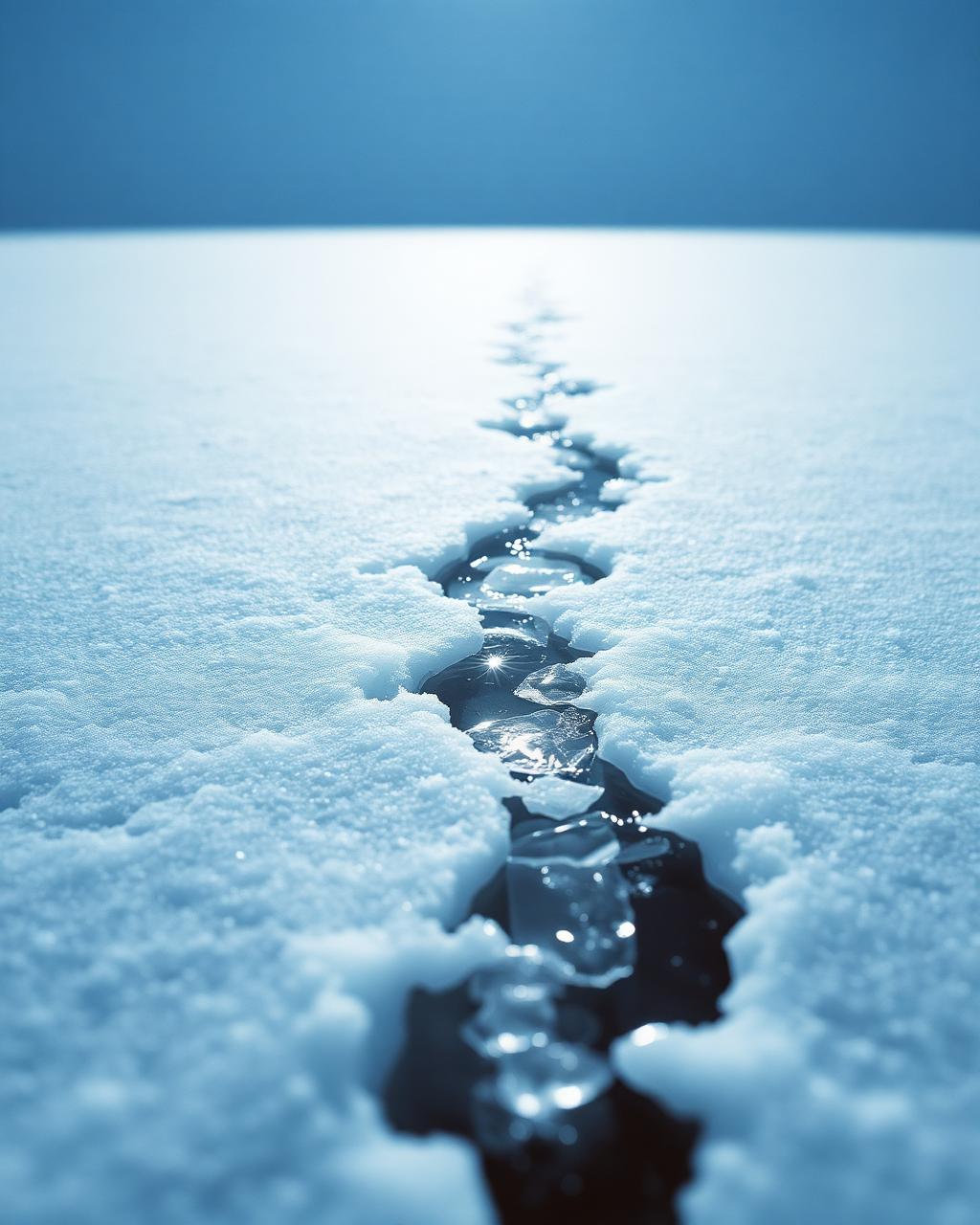 Ice — Frozen surface. Crystalline detail. Stark cold.